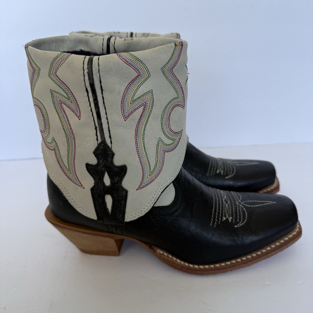Twisted X WSOC001 Fold Over Western Ankle Boots Black White Leather 5.5 B